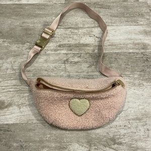 Stoney Clover Lane blush pink sherpa belt bag with heart patch